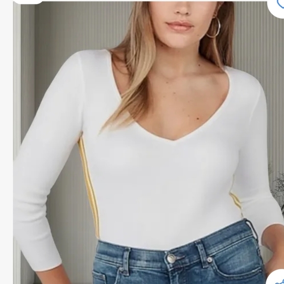 Express White and Yellow V-Neck Bodysuit - Picture 1 of 6